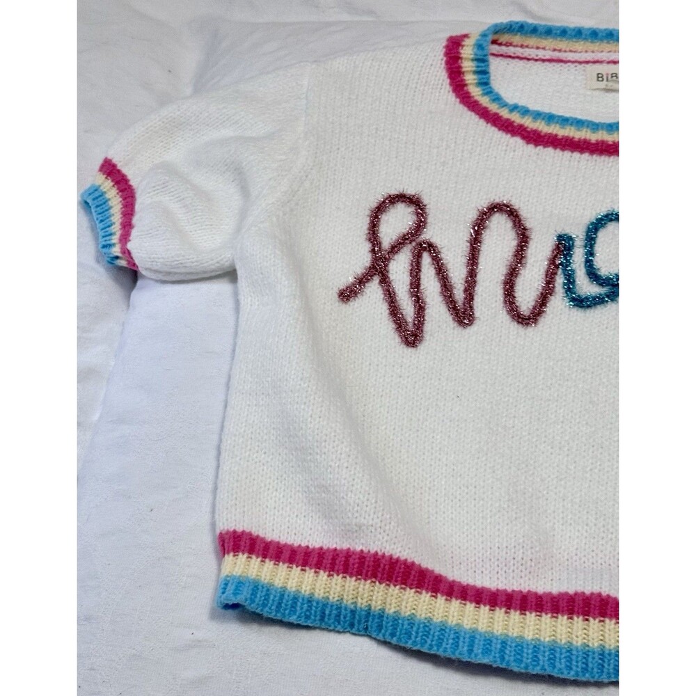 EUC BiBi Fuzzy Cursive Script Spring Sweater Coquette Y2K Puff Sleeve Knit Top S - Picture 9 of 15